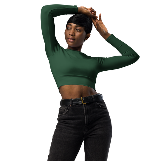 Recycled Long-Sleeve Crop Top in Forest Green - familiar...yet different