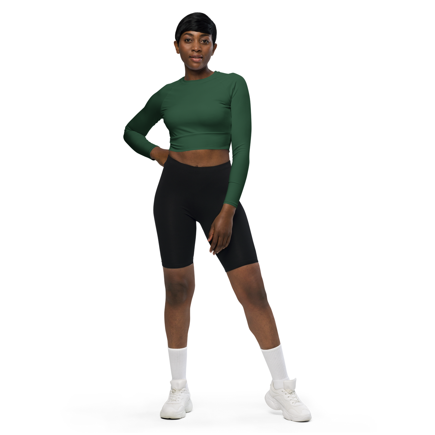 Recycled Long-Sleeve Crop Top in Forest Green - familiar...yet different