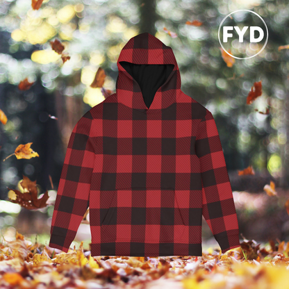Unisex Hoodie in red & black plaid - familiar...yet different
